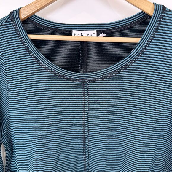 Habitat Top Women Small Blue Striped Comfy Knit 3/4 Sleeve Tunic Lagenlook Long - Picture 2 of 10